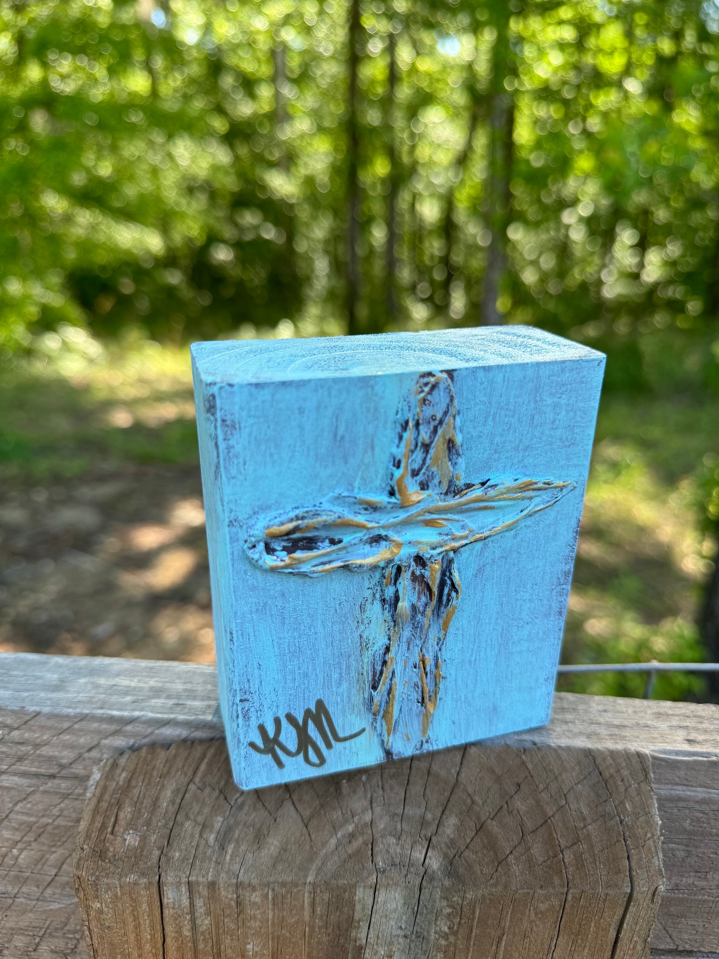 Original art - Bold turquoise cross with gold