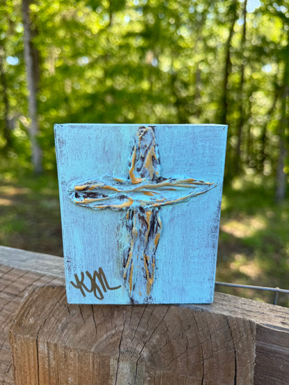 Original art - Bold turquoise cross with gold