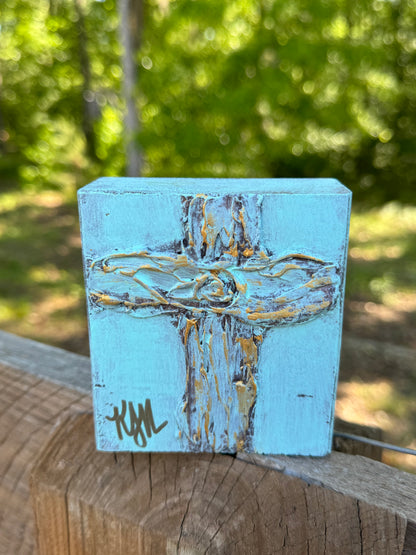 Original art - Turquoise cross with gold