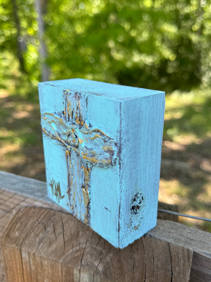 Original art - Turquoise cross with gold